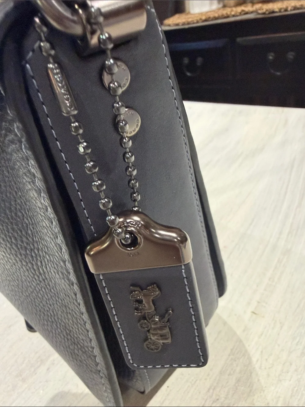 Coach Page 27 Blue Pebbled Leather Shoulder Bag
